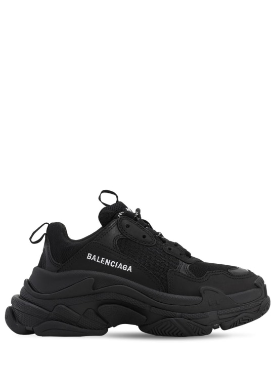 Balenciaga: 60毫米Triple S仿皮运动鞋 - 黑色 - women_0 | Luisa Via Roma