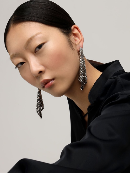 Rabanne: Draped chainmail pendant earrings - Silver - women_1 | Luisa Via Roma