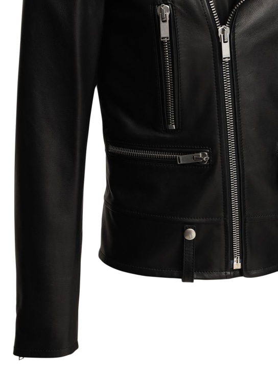 Saint Laurent: Classic leather biker jacket - Siyah - men_1 | Luisa Via Roma