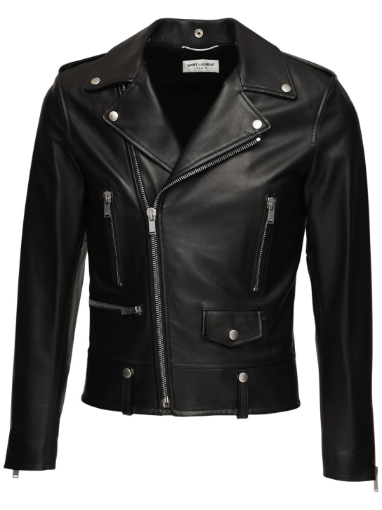 Saint Laurent: Classic leather biker jacket - Siyah - men_0 | Luisa Via Roma