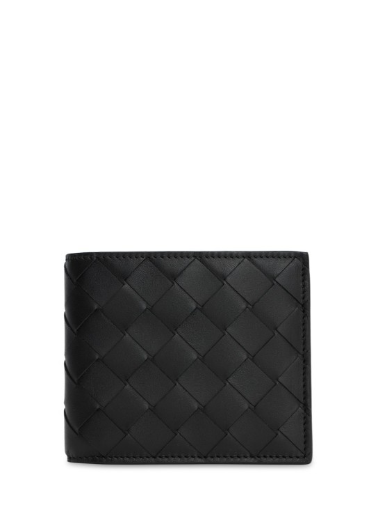 Bottega Veneta: Intrecciato leather bi-fold wallet - Siyah - men_0 | Luisa Via Roma