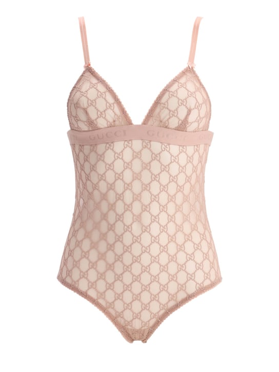 Gucci: GG Embroidered sheer tulle bodysuit - Pink - women_0 | Luisa Via Roma