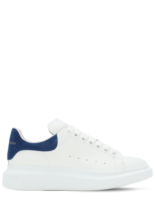 Alexander McQueen: 45mm Leather sneakers - Beyaz/Mavi - men_0 | Luisa Via Roma