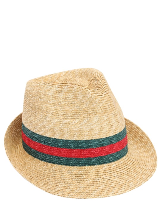 Gucci: Straw hat with Web detail - Beige - women_0 | Luisa Via Roma