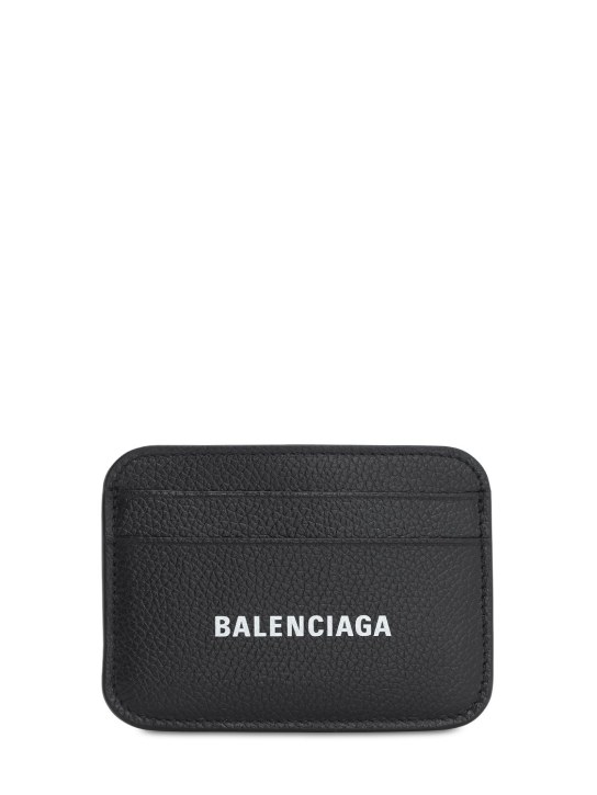 Balenciaga: Porte-cartes en cuir à logo - Noir - women_0 | Luisa Via Roma