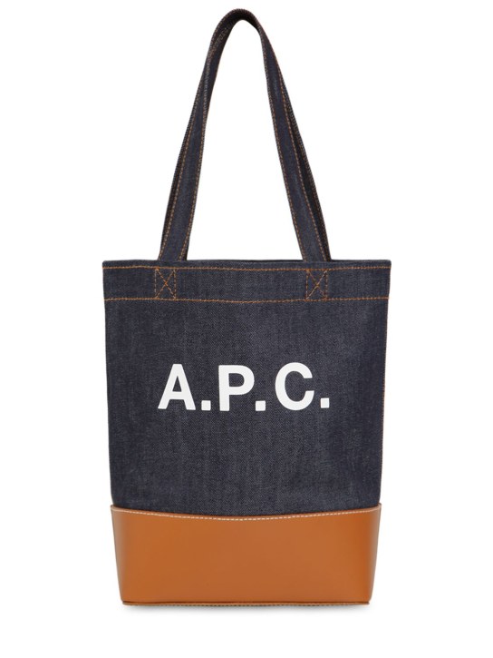 A.P.C.: Petit sac cabas en cuir et denim Axel - Blue/Caramel - women_0 | Luisa Via Roma