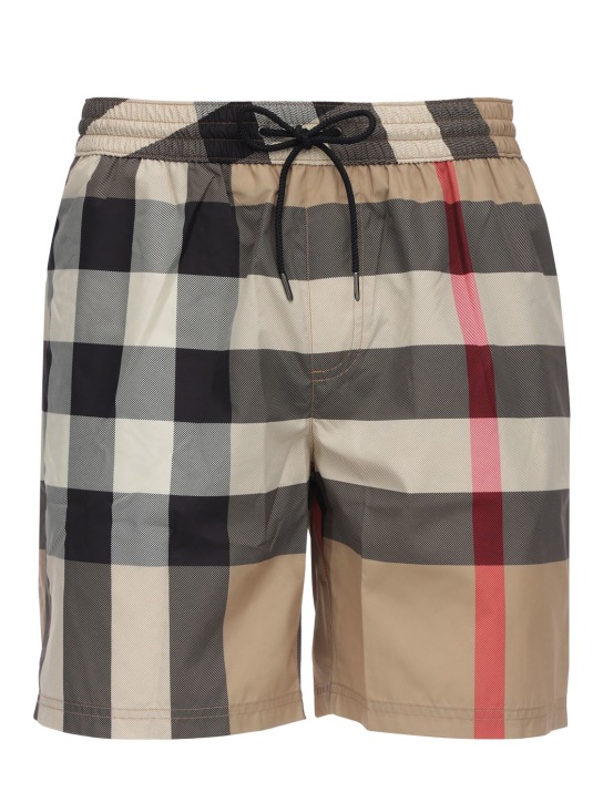 Burberry: Shorts mare in techno tessuto check - Archive Beige - men_0 | Luisa Via Roma