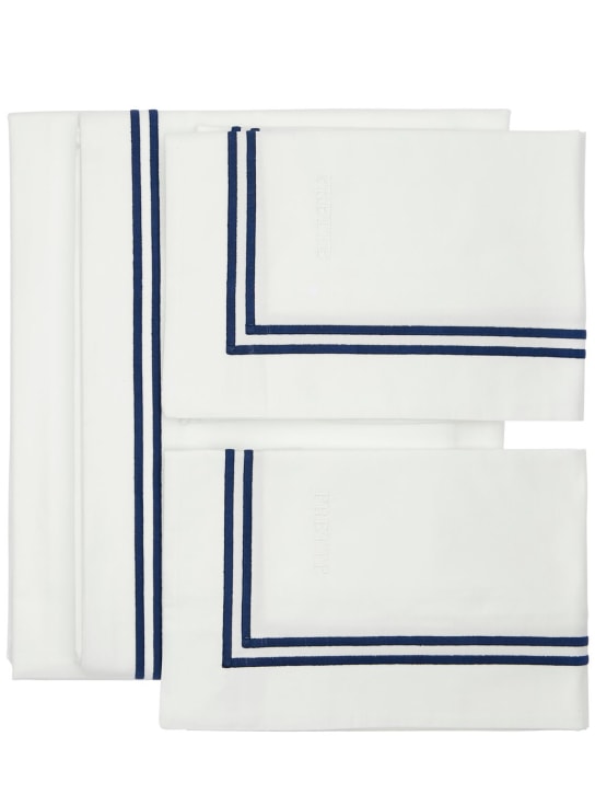 Frette: Hotel Classic cotton percale sheet set - White/Blue - ecraft_0 | Luisa Via Roma
