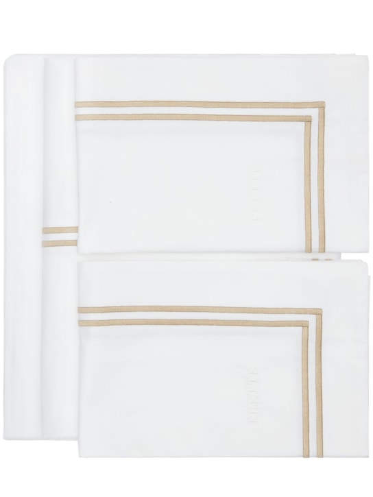 Frette: Parure de lit en percale de coton Hotel Classic - Blanc/Kaki - ecraft_0 | Luisa Via Roma