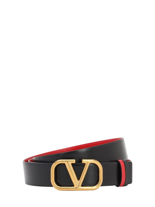 Valentino Garavani: 30mm Reversible Vlogo leather belt - Black/Red - women_0 | Luisa Via Roma