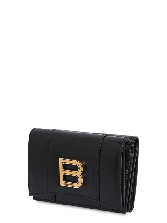 Balenciaga: Mini Hourglass smooth leather wallet - Black - women_1 | Luisa Via Roma