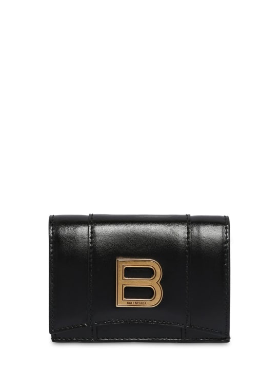 Balenciaga: Mini Hourglass smooth leather wallet - Black - women_0 | Luisa Via Roma