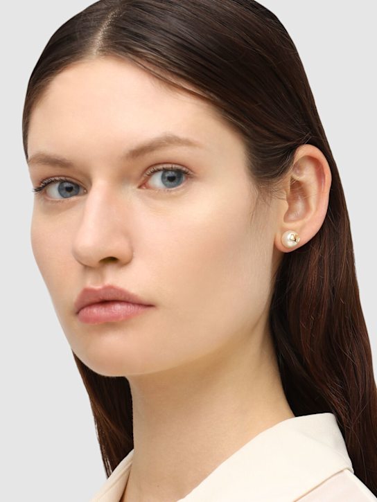 Valentino Garavani: V logo & faux pearl stud earrings - women_1 | Luisa Via Roma