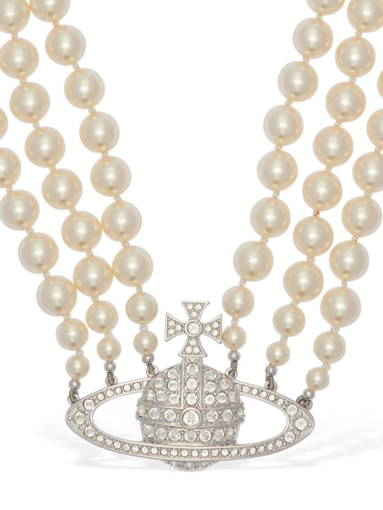 Vivienne Westwood: Choker à trois rangées en fausses perles - Cream/Silver - women_1 | Luisa Via Roma