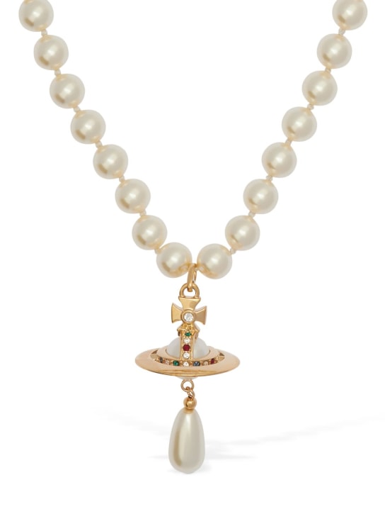 Vivienne Westwood: One row imitation pearl choker - Cream/Gold - women_1 | Luisa Via Roma