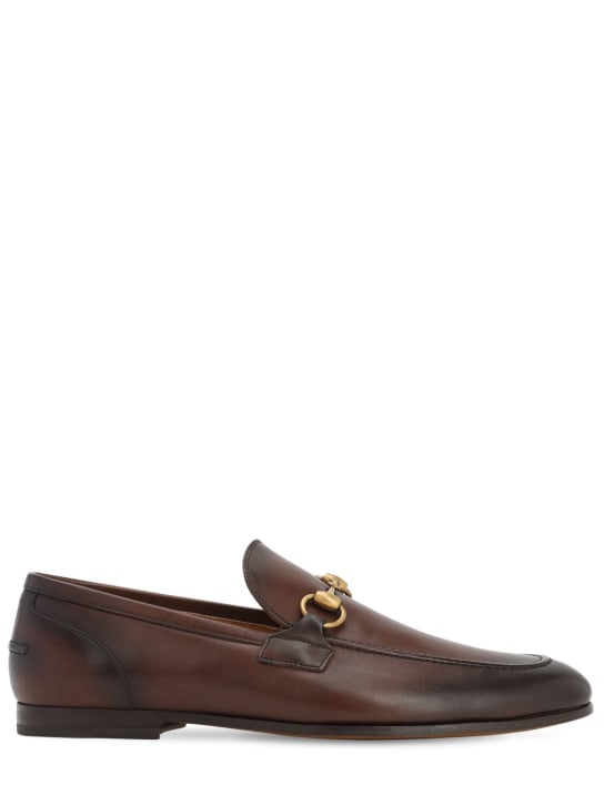 Gucci: Jordaan horsebit leather loafers - Brown - men_0 | Luisa Via Roma