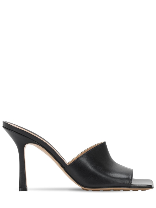 Bottega Veneta: 90毫米弹力皮革穆勒鞋 - 黑色 - women_0 | Luisa Via Roma