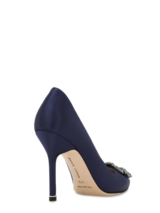 Manolo Blahnik: 105mm Hangisi satin pumps - Navy - women_3 | Luisa Via Roma