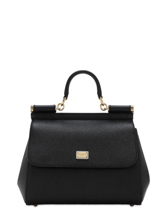 Dolce&Gabbana: Medium Sicily Dauphine leather bag - Siyah - women_0 | Luisa Via Roma