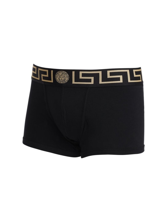 Versace: 弹力棉质平角内裤2条套装 - 黑色 - men_1 | Luisa Via Roma