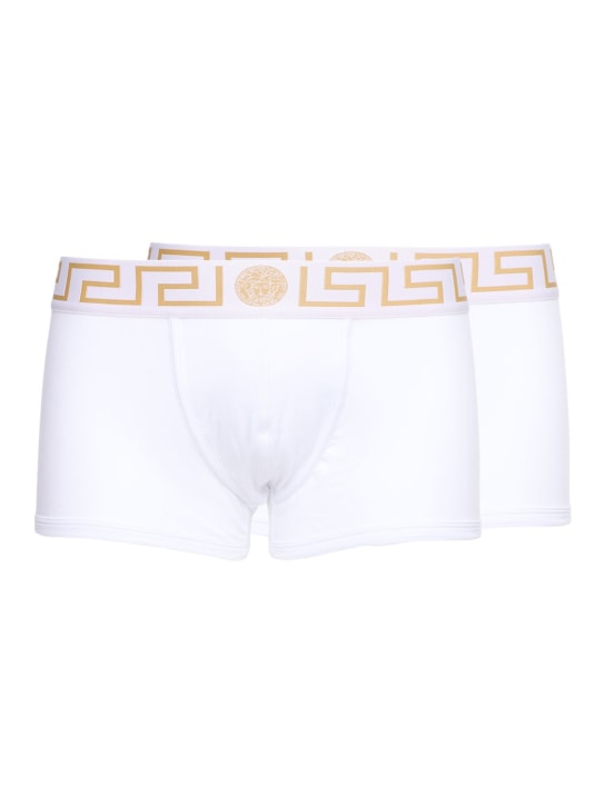 Versace: 弹力棉质平角内裤2条套装 - 白色 - men_0 | Luisa Via Roma
