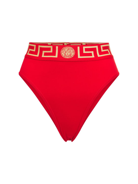 Versace: 弹力棉质平纹针织内裤 - 红色 - women_0 | Luisa Via Roma