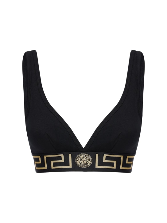 Versace: Greca stretch cotton bra - Siyah - women_0 | Luisa Via Roma