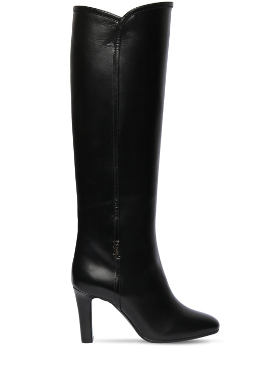 Saint Laurent: 90mm Jane leather tall boots - Black - women_0 | Luisa Via Roma