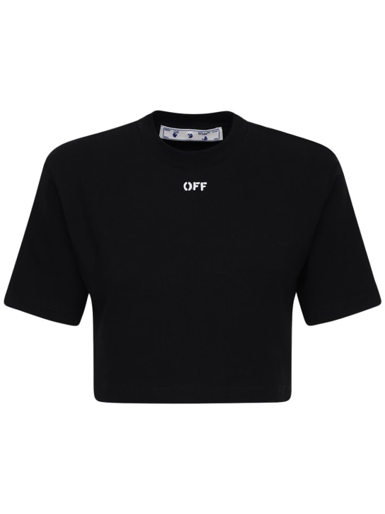 Off-White: Off コットンブレンドジャージーTシャツ - ブラック/ホワイト - women_0 | Luisa Via Roma