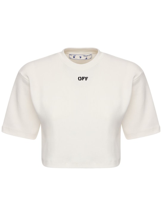 Off-White: T-shirt court en coton imprimé logo - Blanc - women_0 | Luisa Via Roma