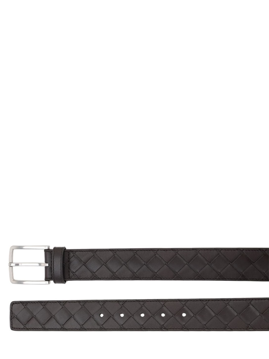 Bottega Veneta: 3.5cm New Intreccio buckle leather belt - Fondente/Silver - men_1 | Luisa Via Roma