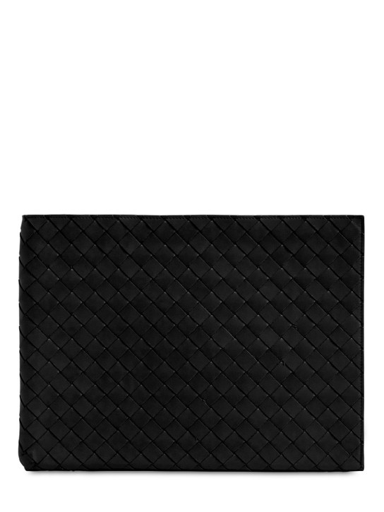 Bottega Veneta: Large intrecciato 1.5 leather zip pouch - Black - men_0 | Luisa Via Roma