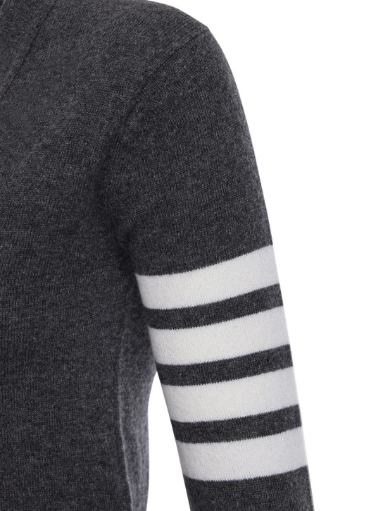 Thom Browne: Intarsia stripes cashmere knit cardigan - Koyu Gri - women_1 | Luisa Via Roma