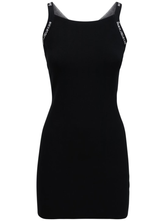 Alexander Wang: Fitted stretch mini dress w/ logo straps - Black - women_0 | Luisa Via Roma