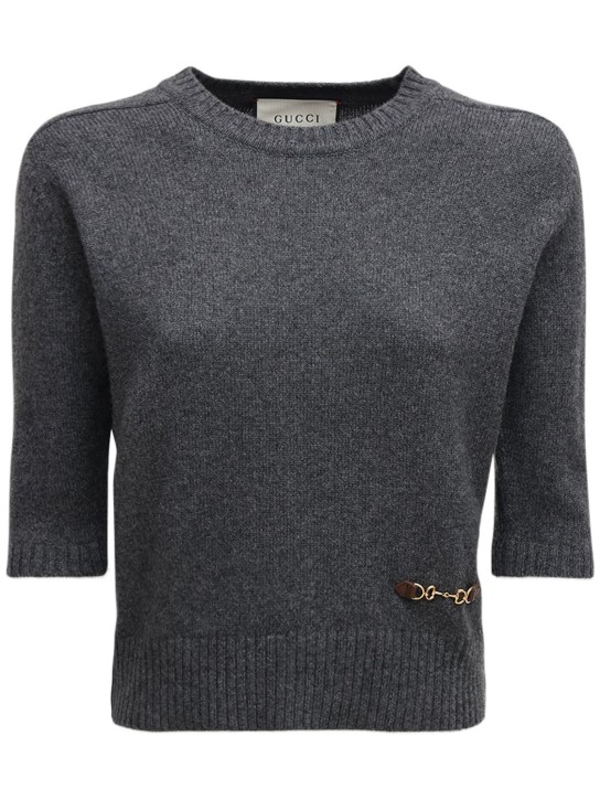 Gucci: Cashmere knit top w/ horsebit - Gri - women_0 | Luisa Via Roma