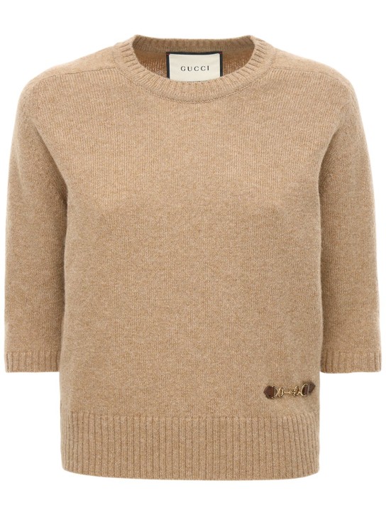 Gucci: Cashmere knit top w/ horsebit - Camel - women_0 | Luisa Via Roma