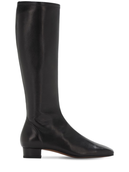 BY FAR: 30mm Edie leather tall boots - Siyah - women_0 | Luisa Via Roma