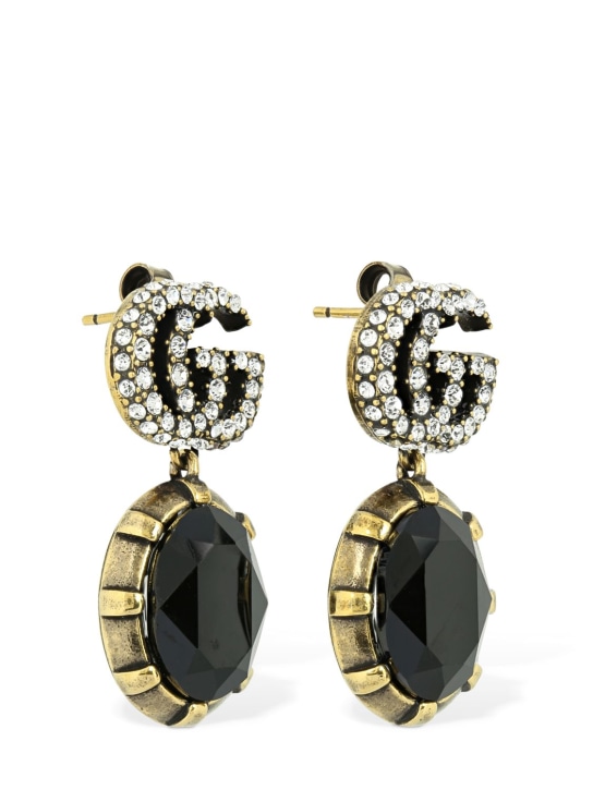 Gucci: GG Marmont crystal embellished earrings - Crystal/Black - women_1 | Luisa Via Roma