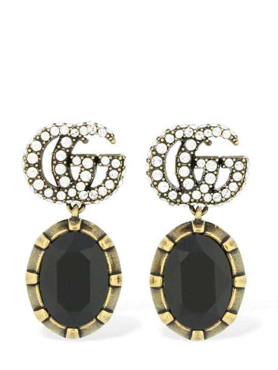 Gucci: Pendientes GG Marmont con cristales decorados - Cristal/Negro - women_0 | Luisa Via Roma