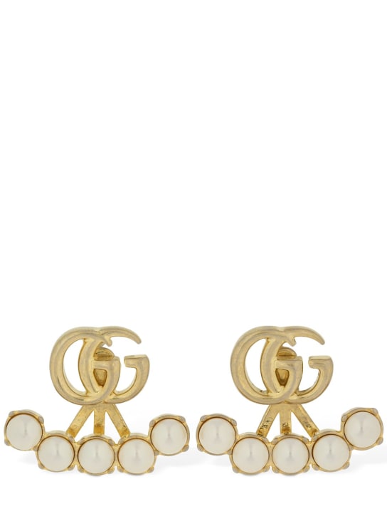 Gucci: Orecchini GG Marmont con perle d’imitazione - Oro/Bianco - women_0 | Luisa Via Roma