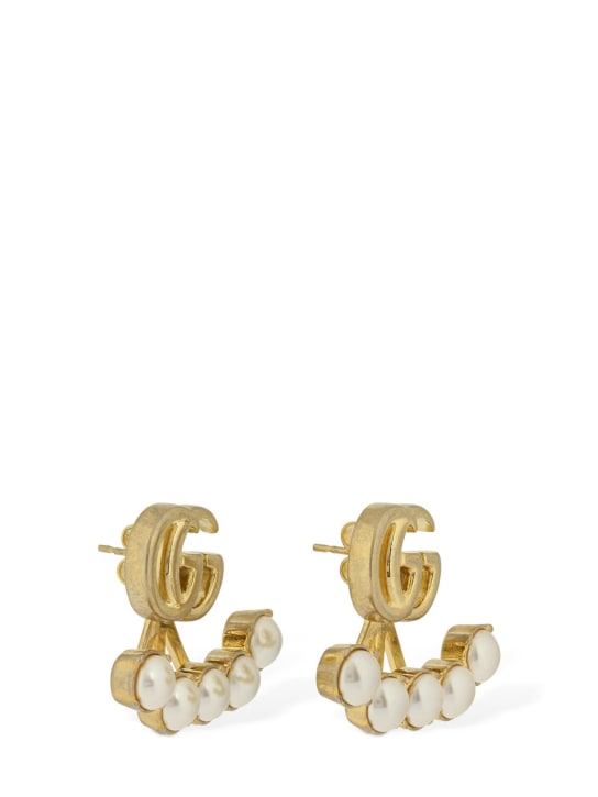 Gucci: GG Marmont imitation pearl earrings - Altın/Beyaz - women_1 | Luisa Via Roma