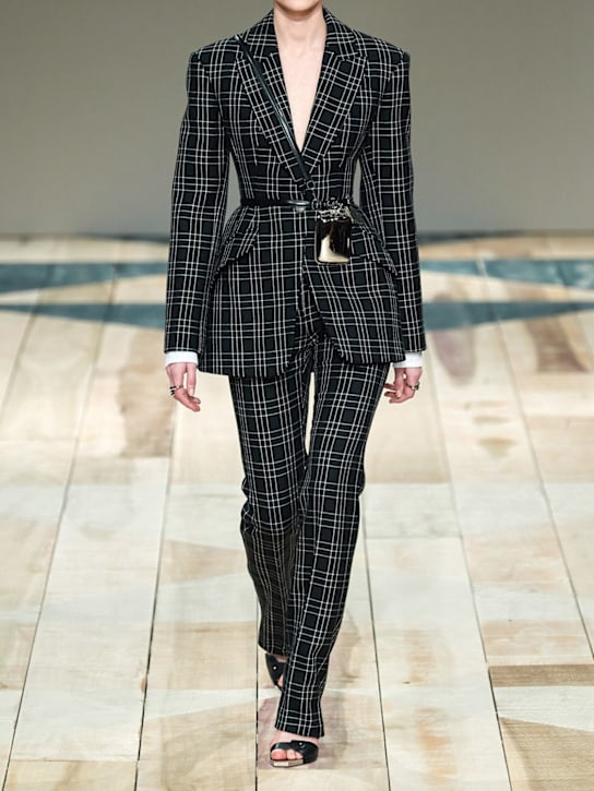 McQueen: Welsh check wool straight leg pants - Black/White - women_1 | Luisa Via Roma