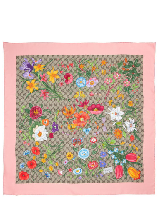 Gucci: Flora printed silk scarf - Bej/Pembe - women_0 | Luisa Via Roma