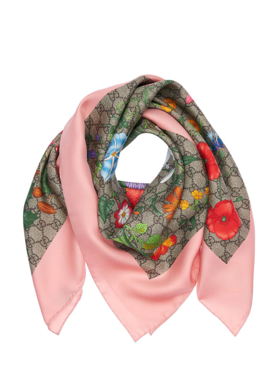 Gucci: Flora printed silk scarf - Bej/Pembe - women_1 | Luisa Via Roma
