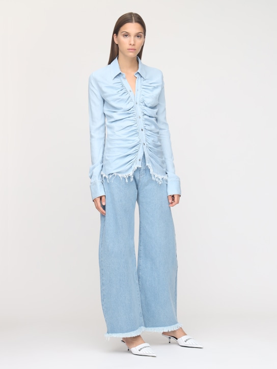 Marques'Almeida: High waist cotton denim wide leg jeans - Denim - women_1 | Luisa Via Roma