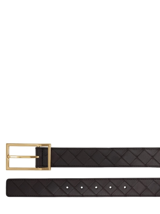 Bottega Veneta: 3cm Intrecciato leather belt - Fondente/Gold - men_1 | Luisa Via Roma