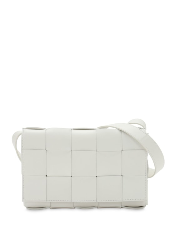 Bottega Veneta: Medium Cassette leather crossbody bag - White - women_0 | Luisa Via Roma