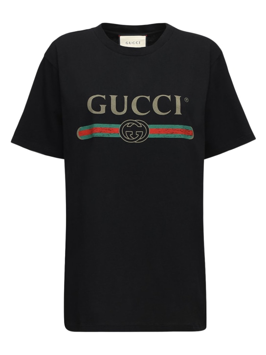 Gucci: T-shirt in jersey di cotone con logo - women_0 | Luisa Via Roma