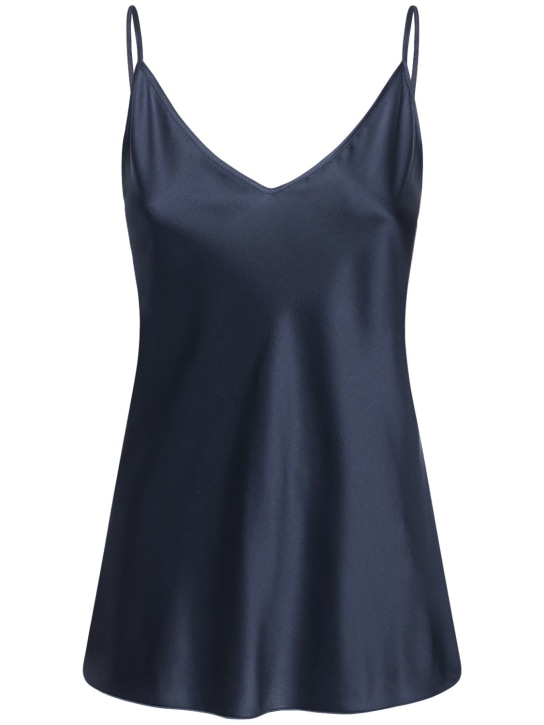 Max Mara: V neck stretch silk satin tank top - Blue - women_0 | Luisa Via Roma
