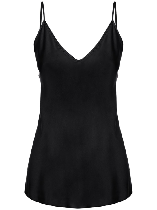 Max Mara: Camiseta de tirantes de satén de seda stretch - Negro - women_0 | Luisa Via Roma